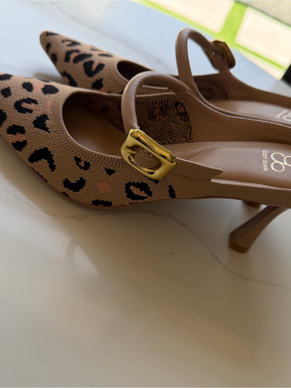 Cost Island Beige Leopard Pointed Slingback Flats - Picture 3 of 5
